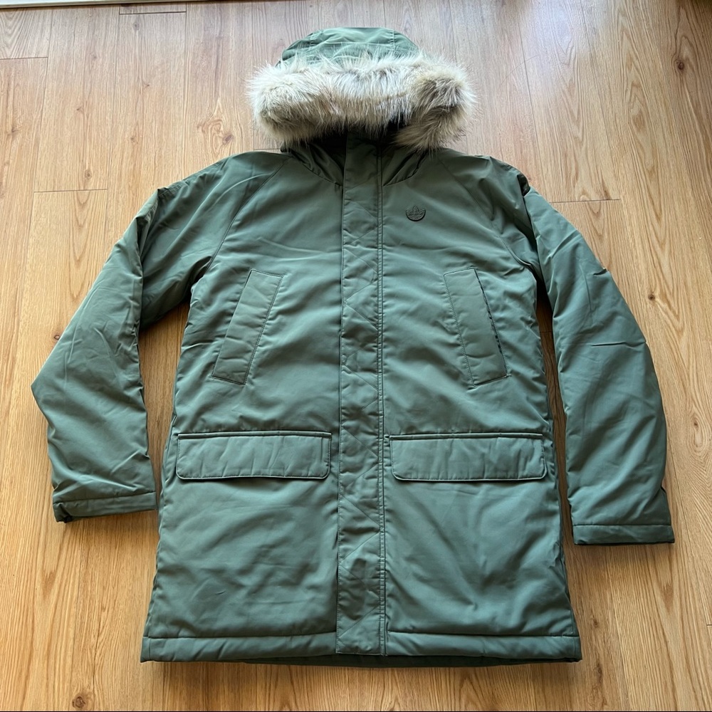 Adidas PAD Fur Parka Jacket Puffer Hooded Zip